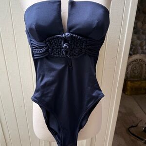 Elegant Navy Blue One-Piece Swimsuit